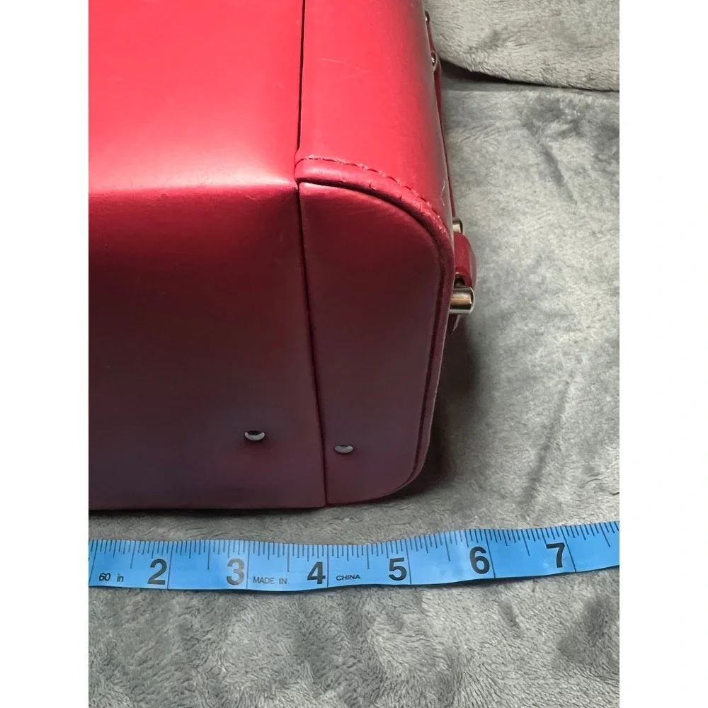 Vintage Red‎ Faux Leather Jewelry Box Case With Handle Tray Drawer 9 Inch